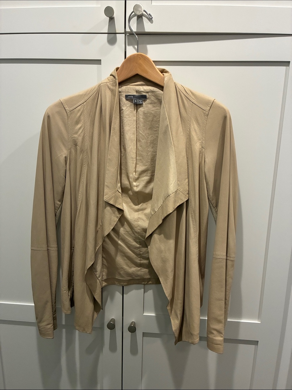 Vince Tan Draped Open-Front Leather Jacket